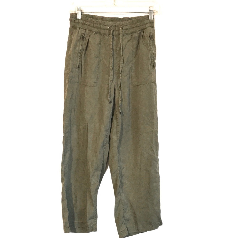 Max Jeans green tencel wide leg drawstring cropped pants size XS